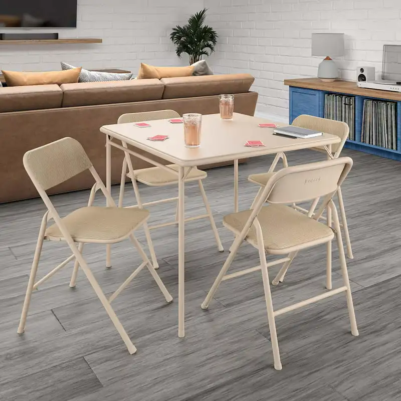 

Folding Dining Set with Card Table and 4 Fabric Padded Chairs, Tan