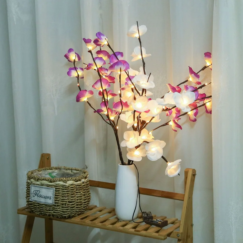 Christmas LED Phalaenopsis Branch Artificial Flower Branch Room Home Wedding Xmas Decor Fake Plant Lamp Decoration Colored Light