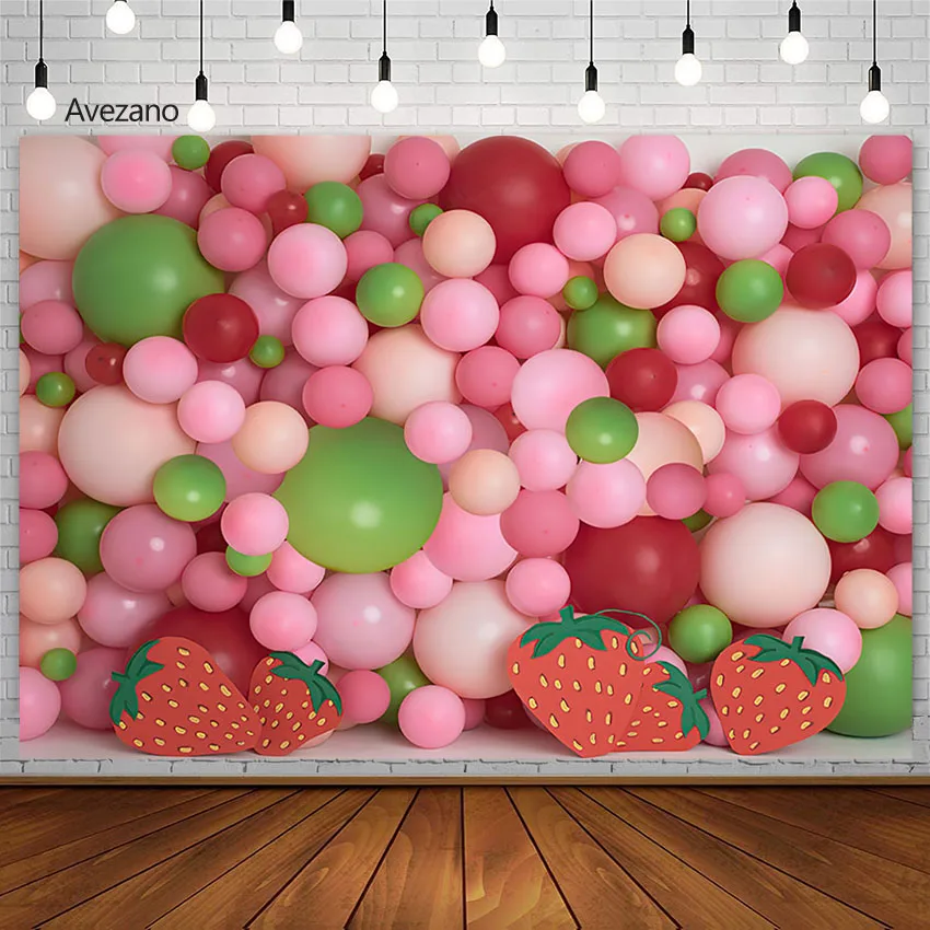 

Фон Avezano для фотосъемки новорожденных с изображением торта клубники воздушных шаров