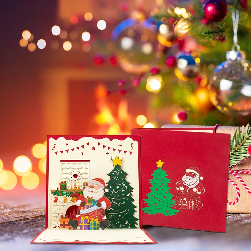 

Christmas Card 3D Pop UP Santa Cards Marry Christmas Greeting Cards Xmas Party Invitations New Year 2023 Greeting Card Kid Gift