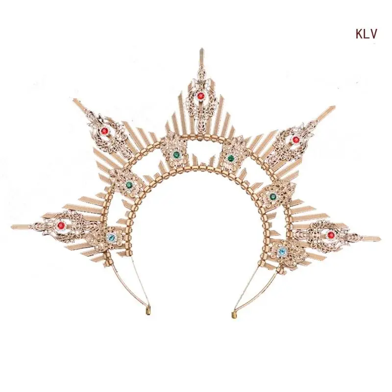 

Gothic Headband Princess Headpieces with Hand Beading Crystal Pageant Prom Party Props Spiked Tiaras Hair Hoop 6XDA