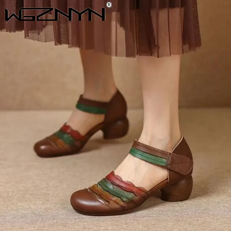 

Woman Round Toe Retro Low Heel Single Shoes 2022 New High Heels Sandals Women Fashion Genuine PU Leather Shoes Platform Shoes