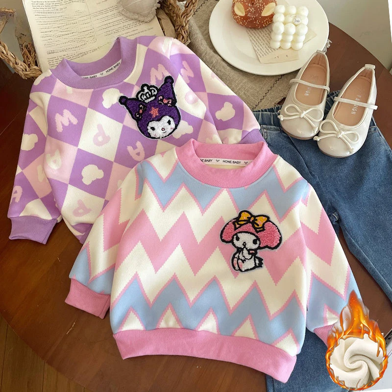 Осенние и зимние свитера для девочек новый стиль плюшевые Kuromi My Melody теплый топ с
