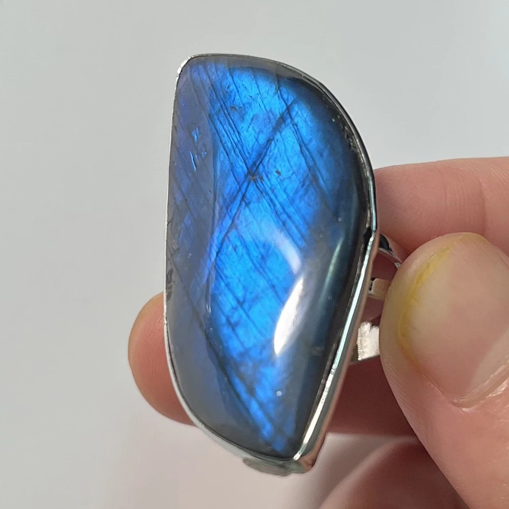 

Adjustalbe 7-9 Ring for Women Men Round Circle Irregular Shape Bead Natural Stone Purple Blue Green Labradorite Finger Ring