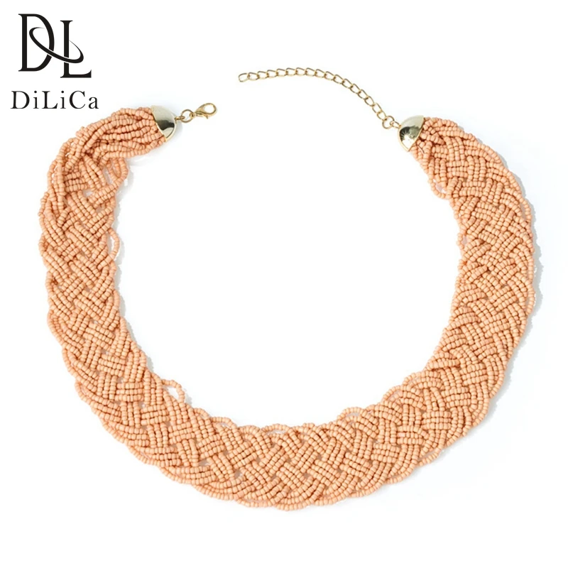 

DiLiCa Trendy Bohemian Necklaces Women Beads Multi-layer Statement Necklace Bib Chunky Choker Necklace Jewelry
