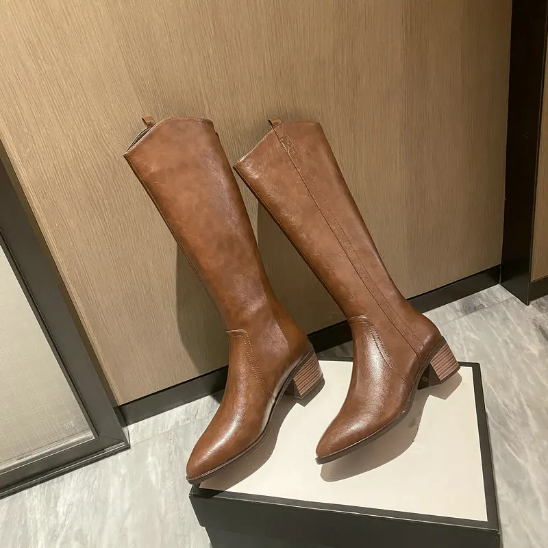 ESVEVA 2024 новые кожаные рыцарские высокие женские сапоги РАЗМЕР 34-40