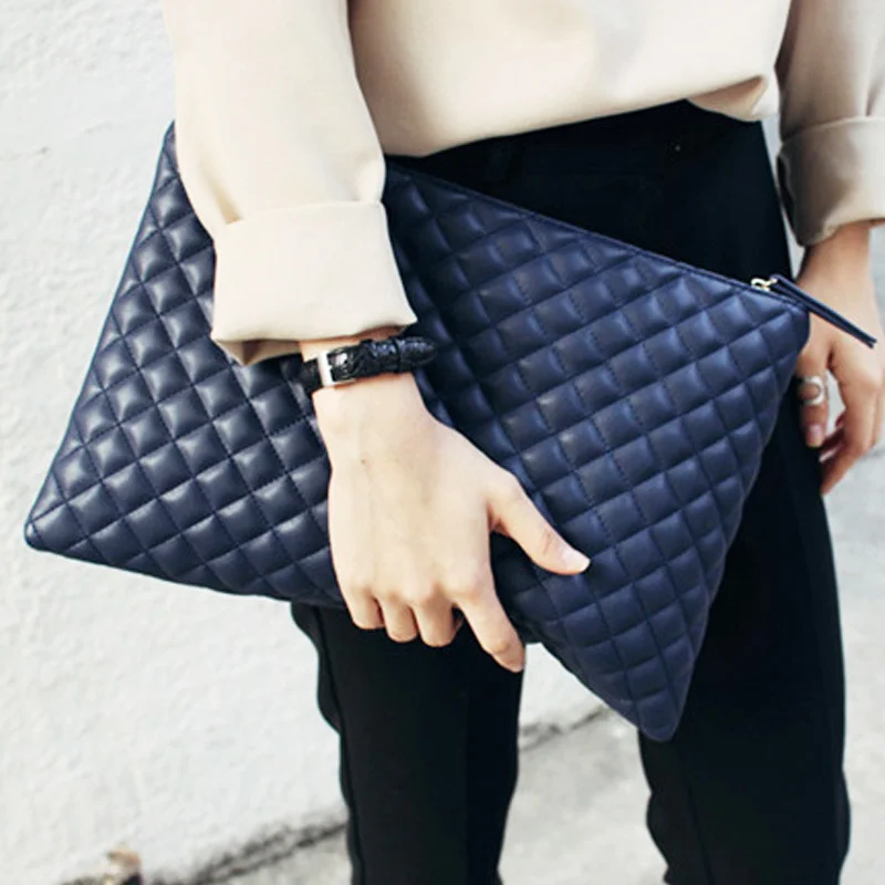 

Classic Quilted Large Women Clutch Bag Daily Handbag NO Strap Lattice Diamond Women Hand Bag Famous Designer Brand Purse Leather
