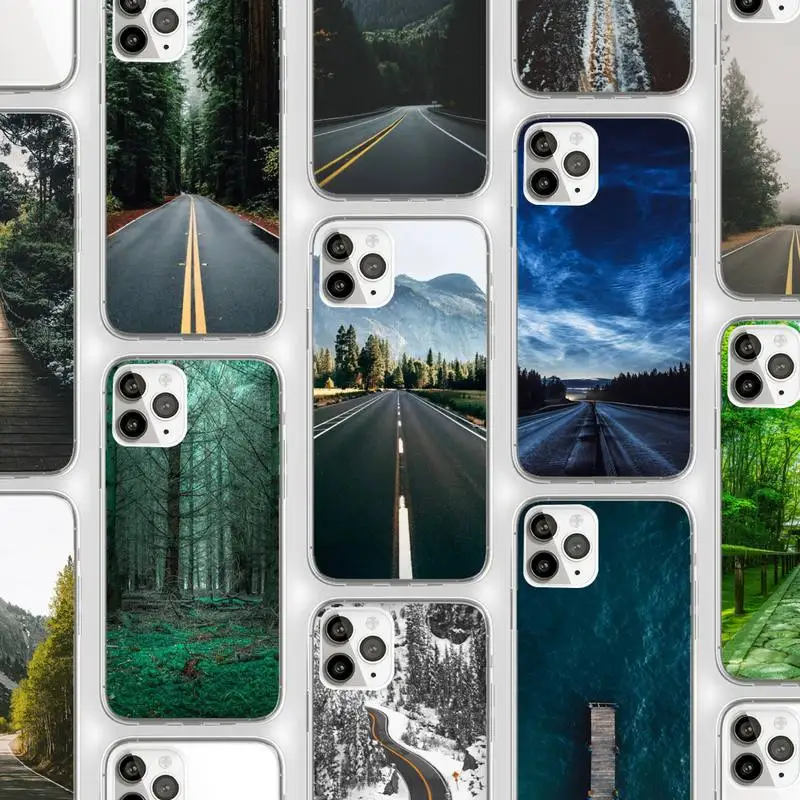 

Travel landscape road pattern Phone Case Transparent soft For iphone 12 11 13 7 8 6 s plus x xs xr pro max mini