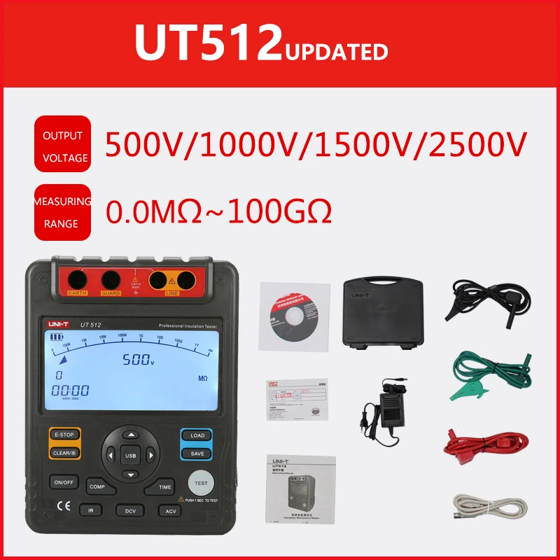 UNI-T тестер сопротивления изоляции цифровой мегомметр UT512 500-2500 В Мегаомметр