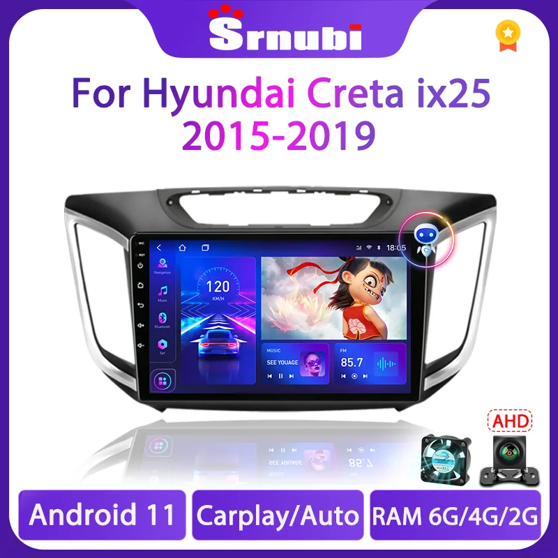 $84.62 Srnubi Android 11 Car Radio for Hyundai Creta Ix25 2016 2017 2018 2 Din Multimedia Player Navigation GPS Carplay Stereo DVD 2din
