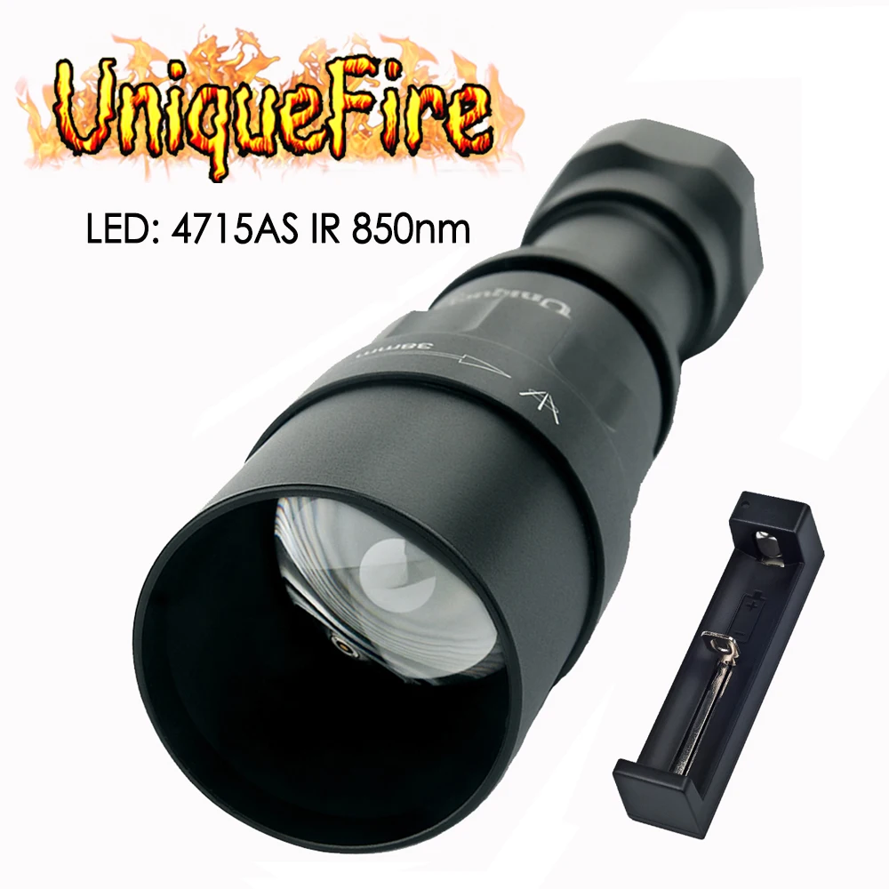 

UniqueFire 1605 IR 850nm 4715AS 5W 38mm lens Hunting Flashlight 3 Modes Night Vision Zoomable Torch Rechargeable with Charger