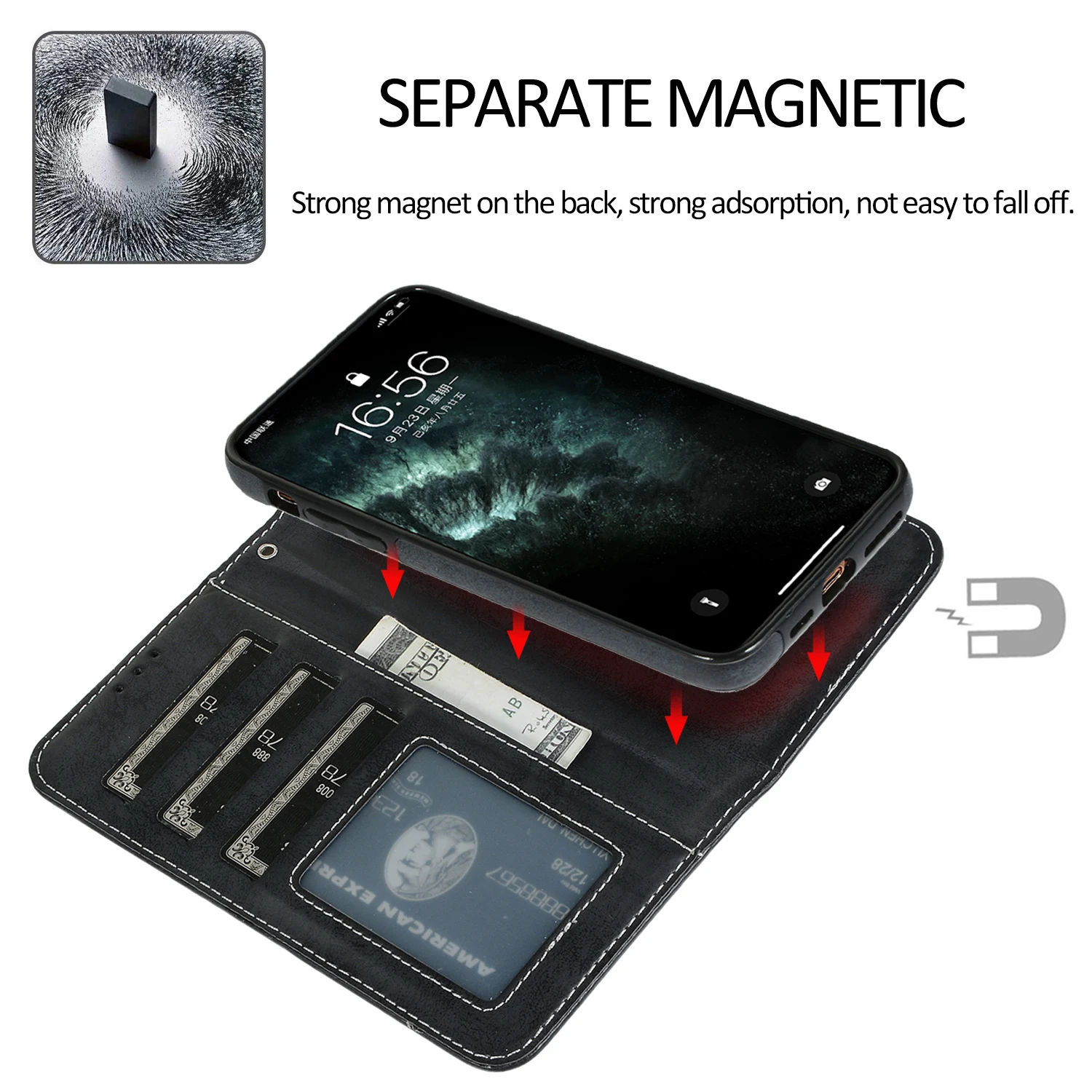 XR Shell For iPhone 14 13 12 11 Pro XS Max 6 8 7 Plus Case Retro Leather Wallet 2in1 Magnetic Detachable Flip Cases Cover Coque