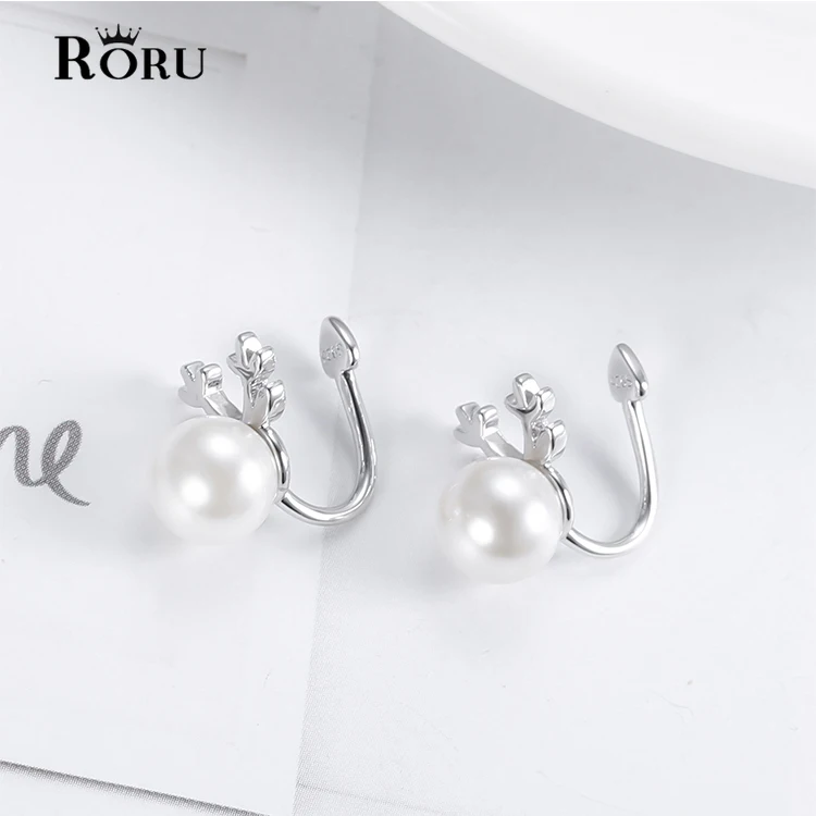 

Cute Silver Color Earrings Young Female Without Puncture Ear Clips Women Earrings Black White Pearl Fashion Jewelry New
