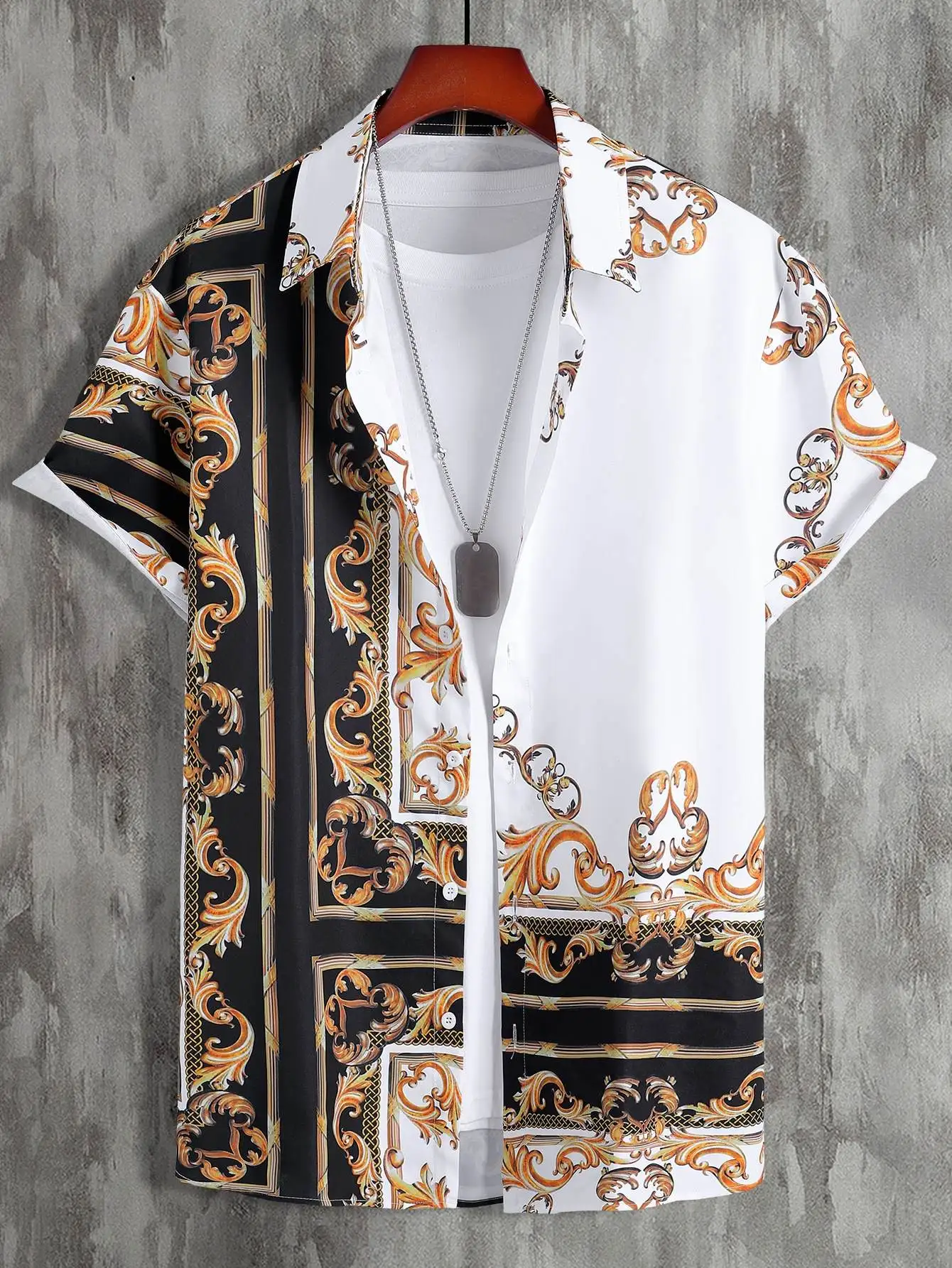 

2023 Men Random Baroque And Scarf Print Button Up Shirt Without Tee S-5XL