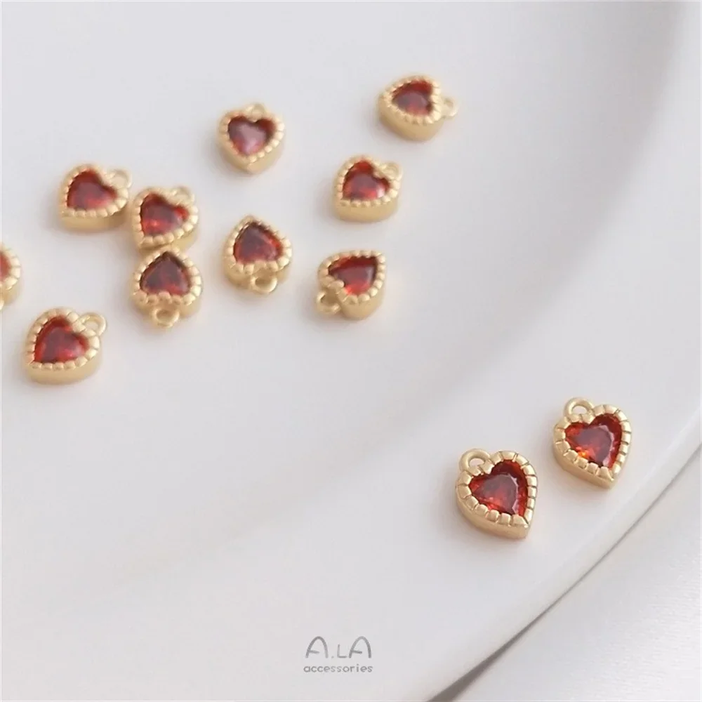 14 К золото инкрустированный большой красный циркон персиковое сердце кулон