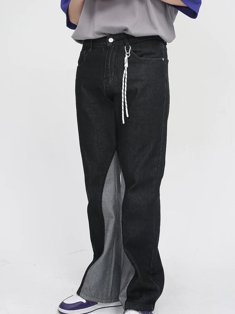 

Menswear New Korean Loose Personalized Stitching Jeans Men 2022 Summer Fashion Bell-bottomed Trousers Vintage T3266