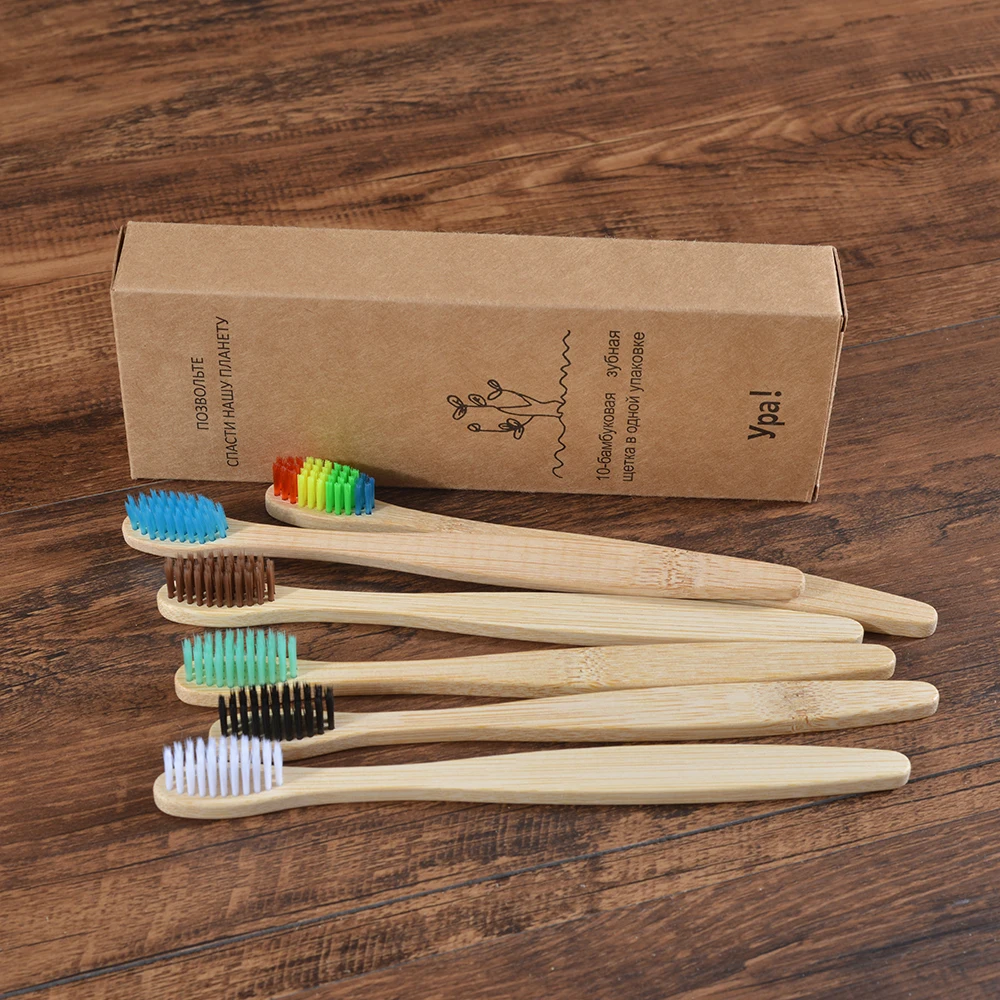 Ensemble de brosses à dents en bambou naturel, lot de 10 pièces, soies souples en charbon de bois écologique, soins dentaires buccaux 4