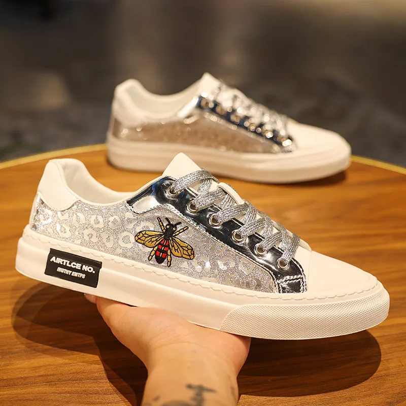 Fashion Golden Men's Sneakers Brand Shoes Glitter Leather Low-cut Designer Shoes Skate Luxury Sneakers for Men Zapatillas Hombre