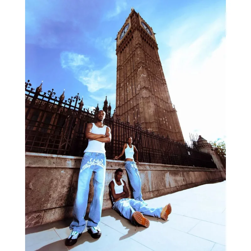 Модные мешковатые синие джинсы Y2K в американском стиле повседневные прямые