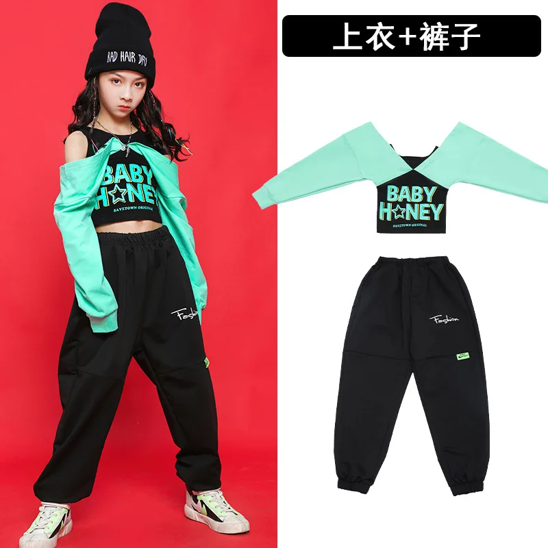 Детские комплекты футболка с длинным рукавом и пупком для девочек танцевальные