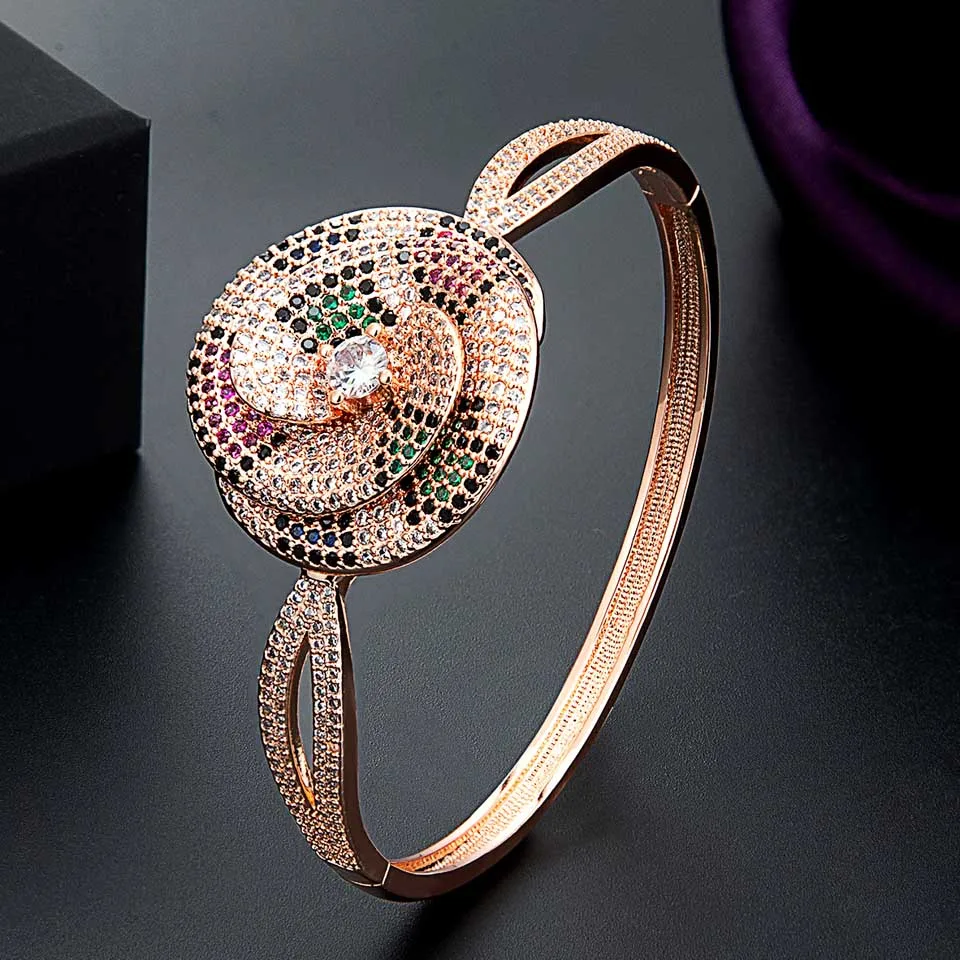 

Zlxgirl 2022 New Women's Colorful cubic zircon crystal coper bangle and bracelet fashion women couple party bracelet gifts