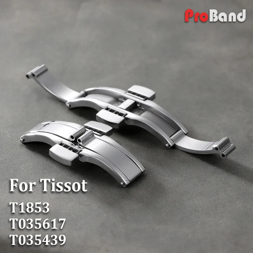 Фото Серебряная застежка из нержавеющей стали для часов Tissot 1853 T035617 T035439, двойная раскладная застежка для ремешка часов, металлическая кнопка-фиксатор №1