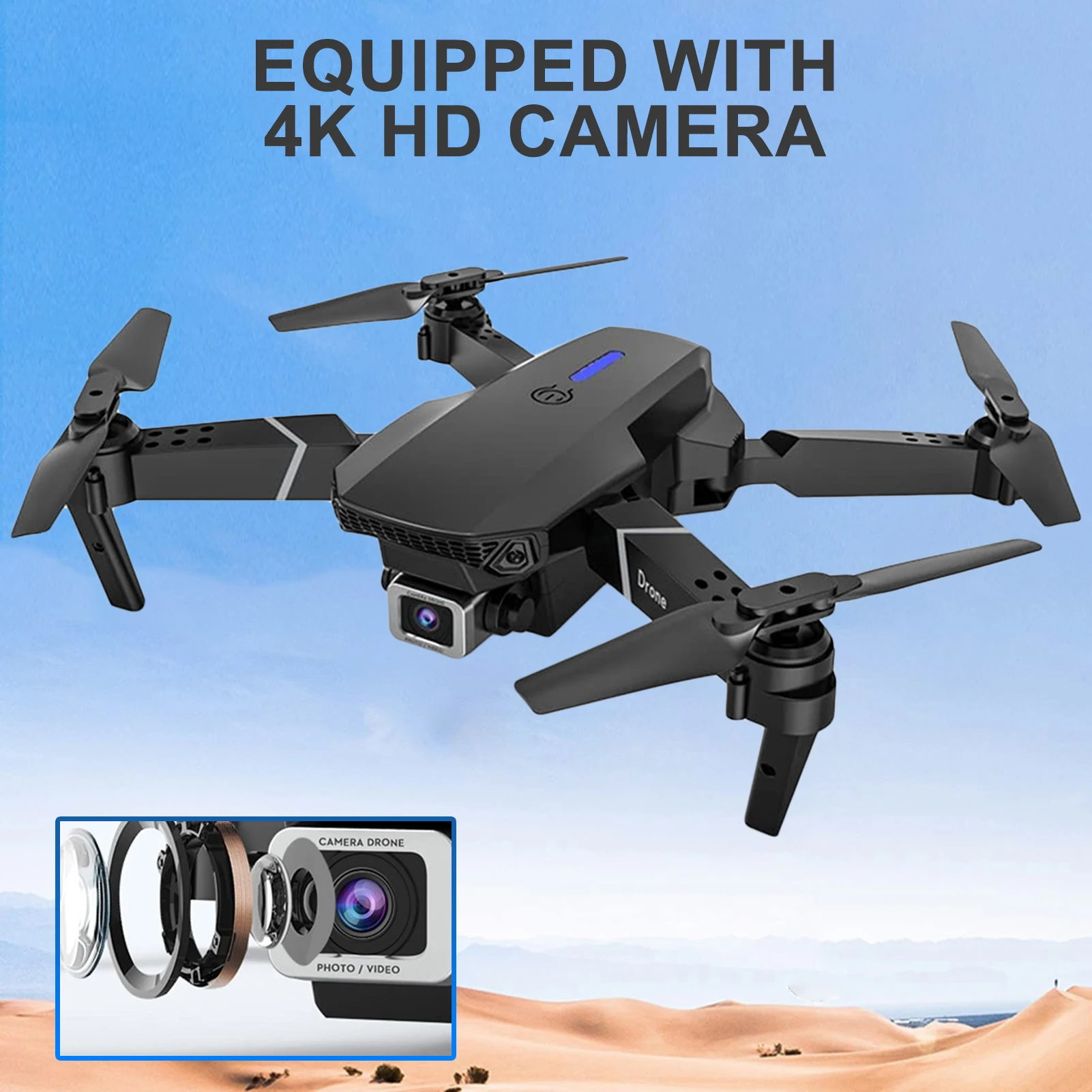 

Foldable RC Drone With Camera 4K HD Sudut Lebar Dapat Dilipat Helikopter RC WIFI FPV Tap Fly 15 Minutes Flight Time Gift For Kid