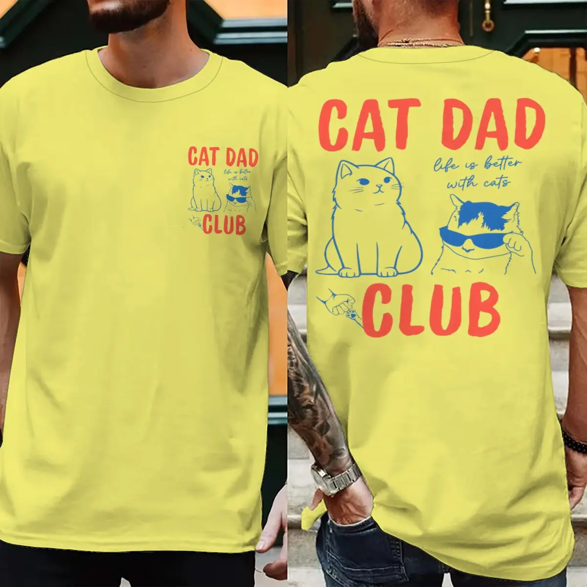 Фото Мужские футболки с забавным принтом Cat Dad Club, модные повседневные футболки ко Дню отца, подарки для мужчин, футболки с коротким рукавом, подарки для любителей домашних животных, мужская уличная одежда №5