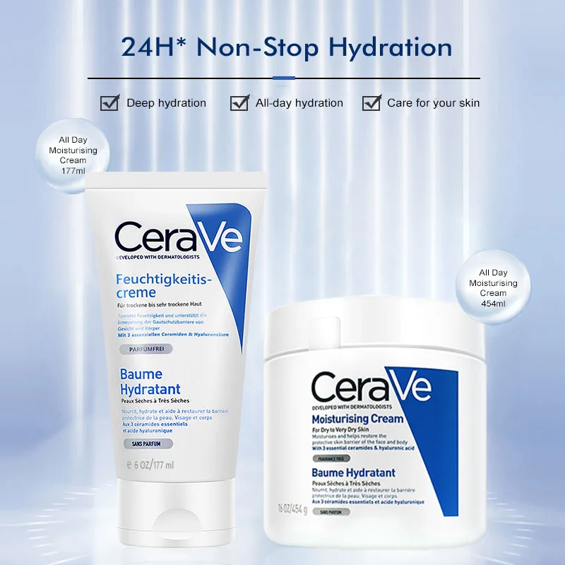 

CeraVe Moisturizing Cream Body Skin Care 24 Hours Baume Hydration Nourishing Repair Cream Improve Dull For Normal To Dry Skin