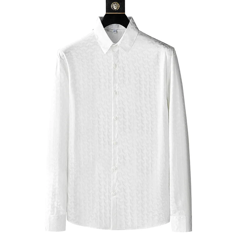 

2022 Autumn Fashion Print Men's Shirts Long Sleeve Slim Casual Business Formal Dress Shirt Social Party Streetwear Men Clothing