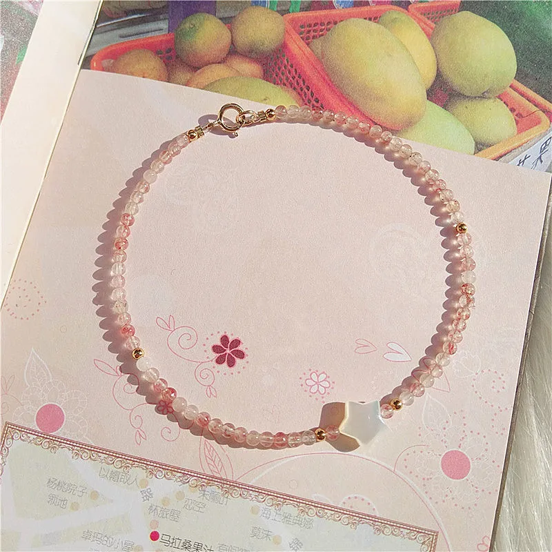 

Natural Strawberry Quartz Beads Bracelet Women Natural Shell Stars Bracelets Romantic Elegant Gift Women Lucky Charm Jewelry