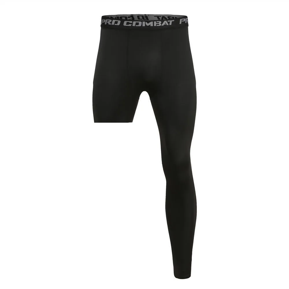 Men Base Layer Exercise Trousers Compression Running Tight Sport Cropped One Leg Leggings Basketball Football Yoga Fitness Pants images - 6
