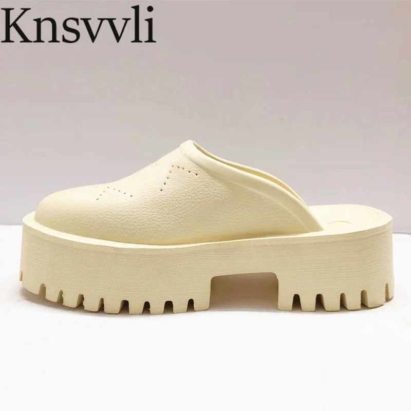 

Thick Sole Slippers Women Round Toe Rubber Breathable Hole Slides Woman Summer Mules Flat Platform Slippers Woman Jelly Shoes