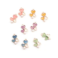 10pcslot hollow heart pearl charms metal cute enamel charms for earrings bracelets necklace jewelry making diy accessories