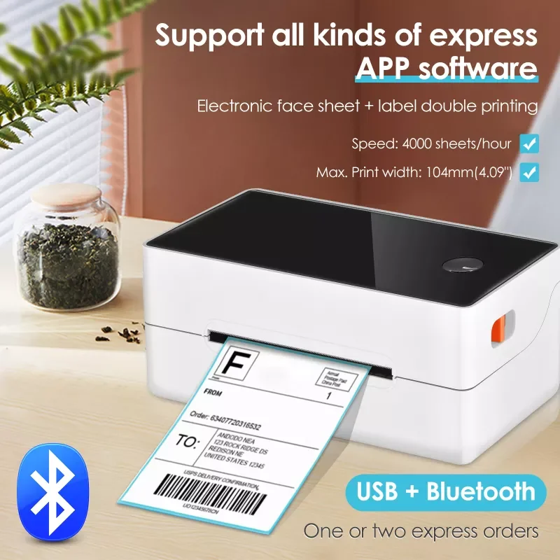 Thermal Label Printer for Shipping Packages High Speed Printing Shipping Label Printer Machine Compatible for Windows Bluetooth