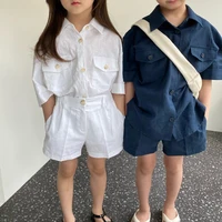 kids clothes set 2022 new fashin boys girls spring autumn short sleeve tops cotton solid shorts with pocket cool set