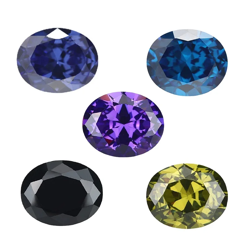 Oval Cut Cubic Zirconia Stone Tanzanite Violet Deep SeaBlue Black OliveGreen Mix 5 Color AAAAA Loose CZ Stones Synthetic Gems