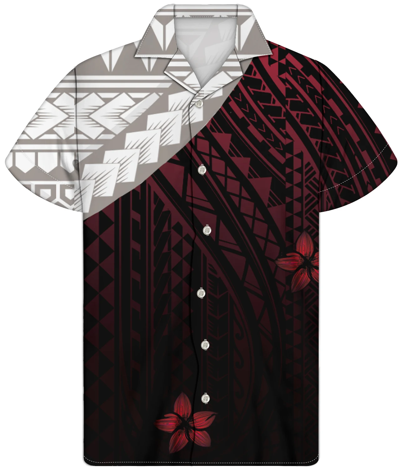 

Premium Quality Oversized Comfort Top Custom Button Cardigan Men Tribal Polynesian Frangipani Print Red Bottom