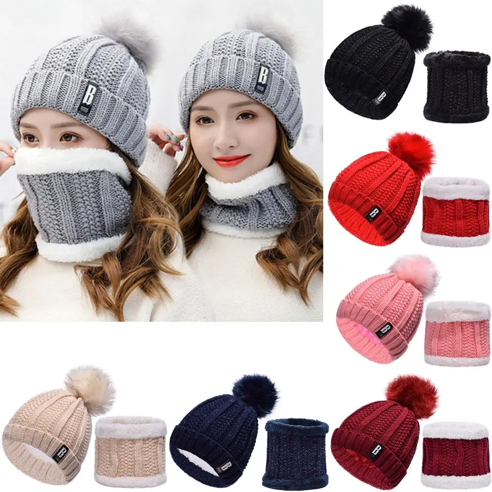 

Winter Womens Ladies Wooly Thick Knit Hat And Scarf Set knitted Woollen Warm