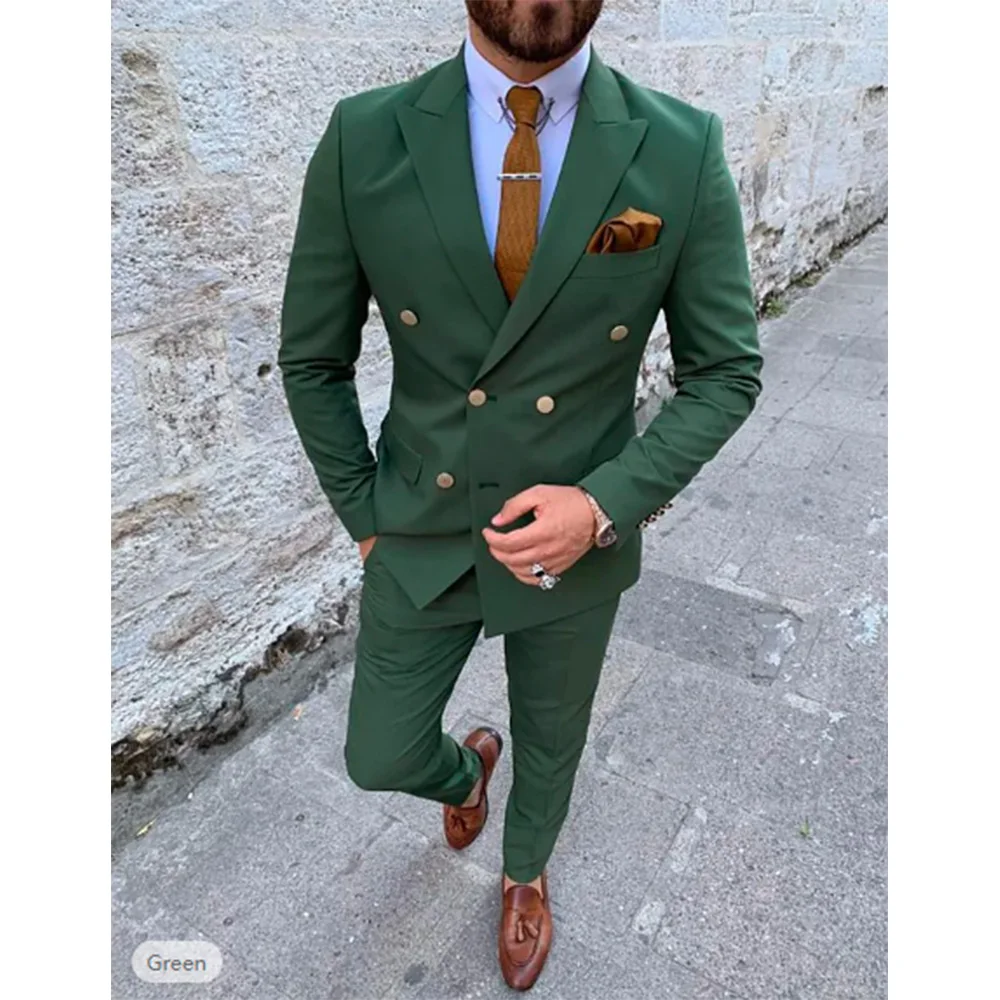 

Black White Ivory Men's Wedding Suits Blazer Pants 2 Piece Solid Colored Standard Fit Double Breasted Six-buttons Costume Homme