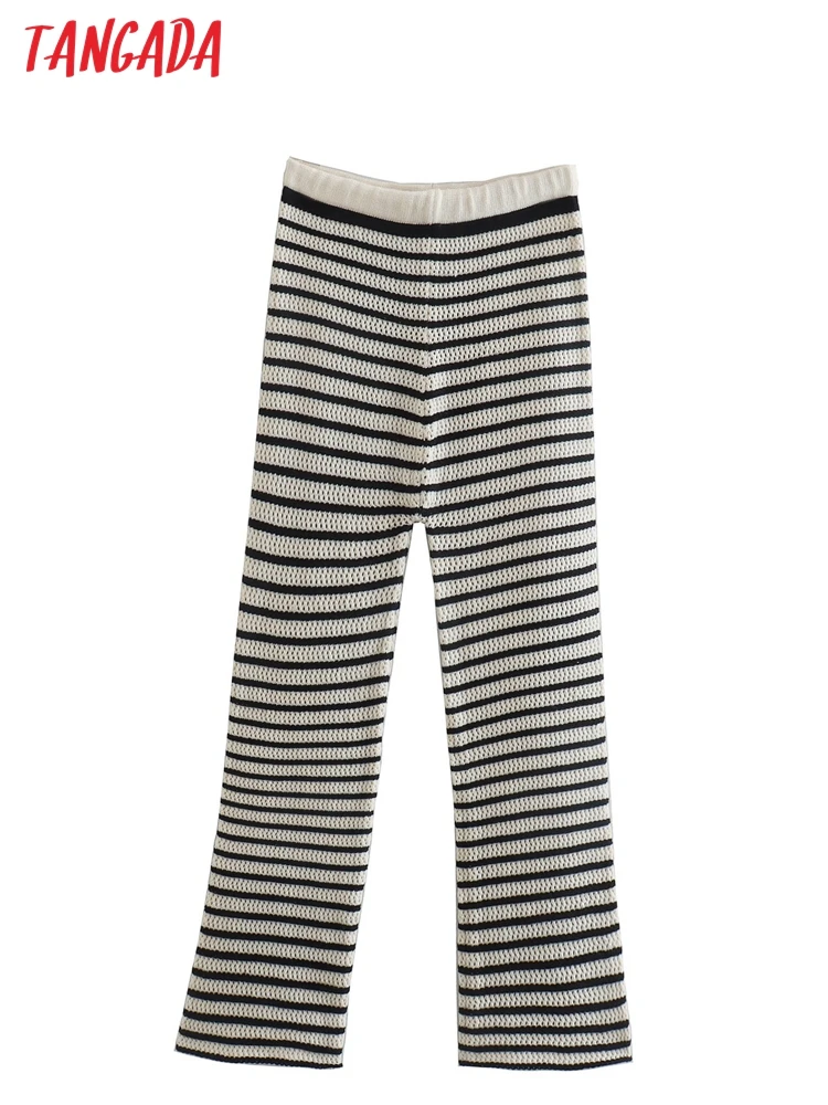 

Tangada 2022 Fashion Women Striped Sweater Pants Wide Leg Trousers Strethy Waist Female Pants AB75