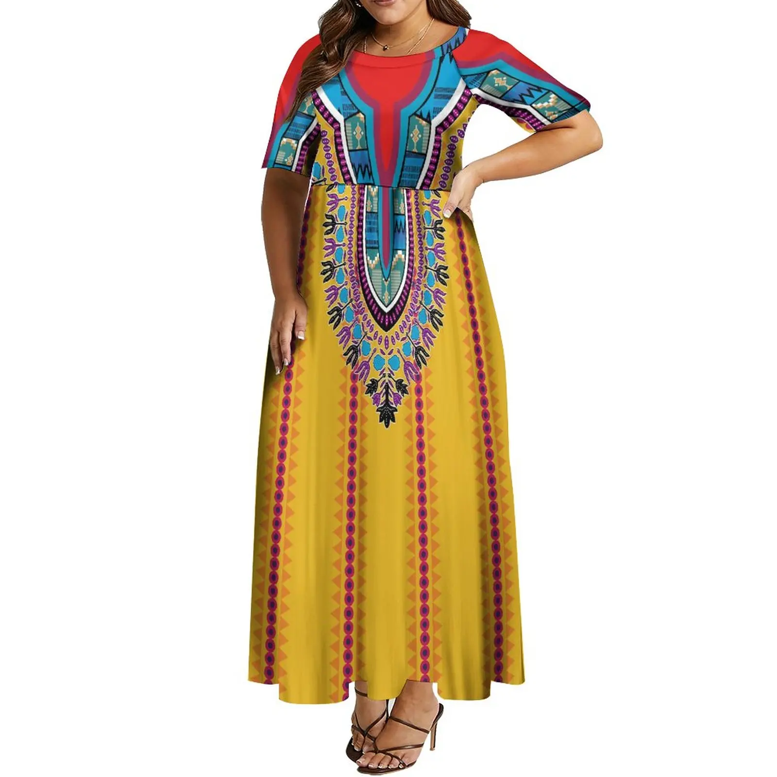 African Art Women's Dress Casual Crewneck Pommel Skirt Custom Art Pattern Printed Long Skirt Fashion Fair