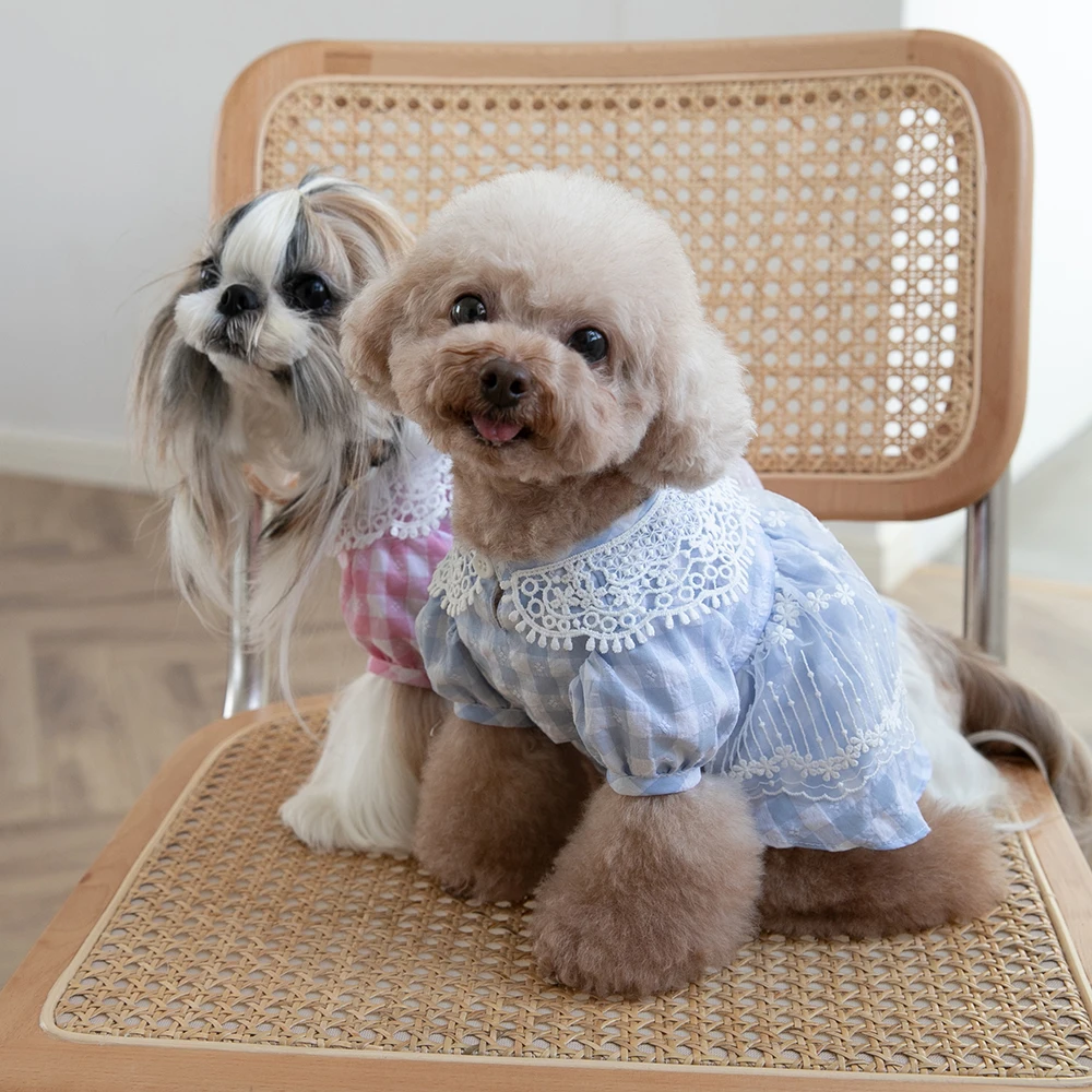 

Новинка весна-лето платье для собаки вышитый воротник платье в клетку юбка женский стиль в стиле преппи одежда для кошек и собак Тедди Чихуахуа