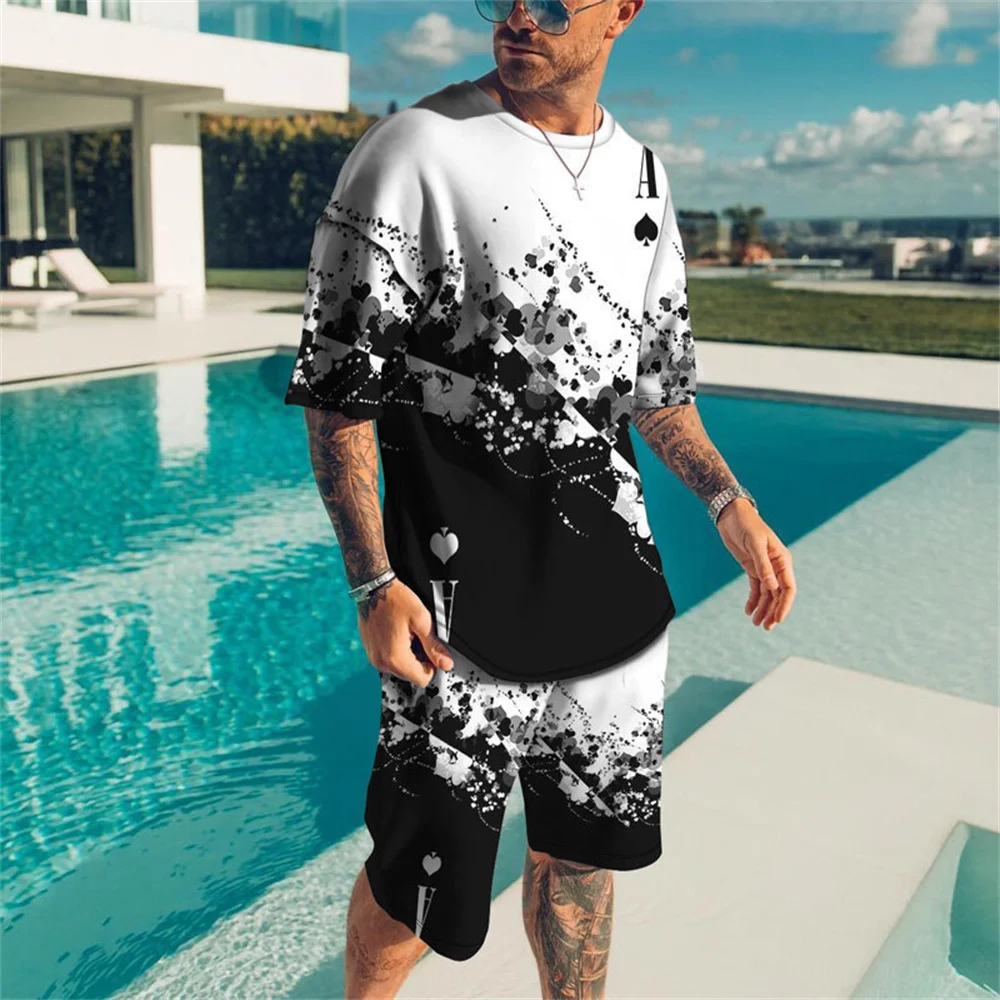 

Summer Men's T-shirt Beach Shorts Set 3D Printed Ink-jet Pattern Digital Printed T-shirt Top Fashion Casual Comfortable Shorts