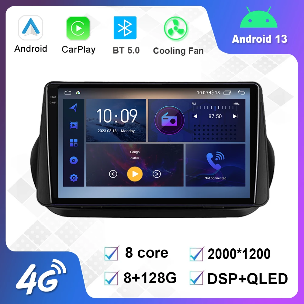 

Мультимедийный плеер, 9 дюймов, Android 12,0, Автомагнитола для Fiat Fiorino Qubo, для Citroen Nemo, для Peugeot Bipper 2008-2017, GPS, 4G