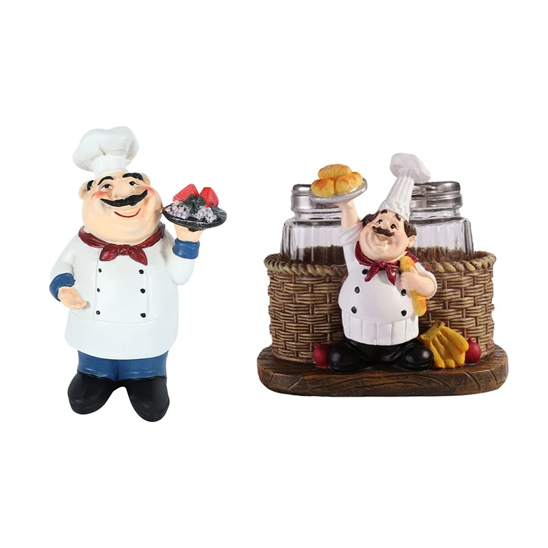 

Retro Chef Model Ornaments Resin Crafts Mini Chef Coffee D & Chef Pepper Bottle Ornaments Miniatures Resin Crafts-B