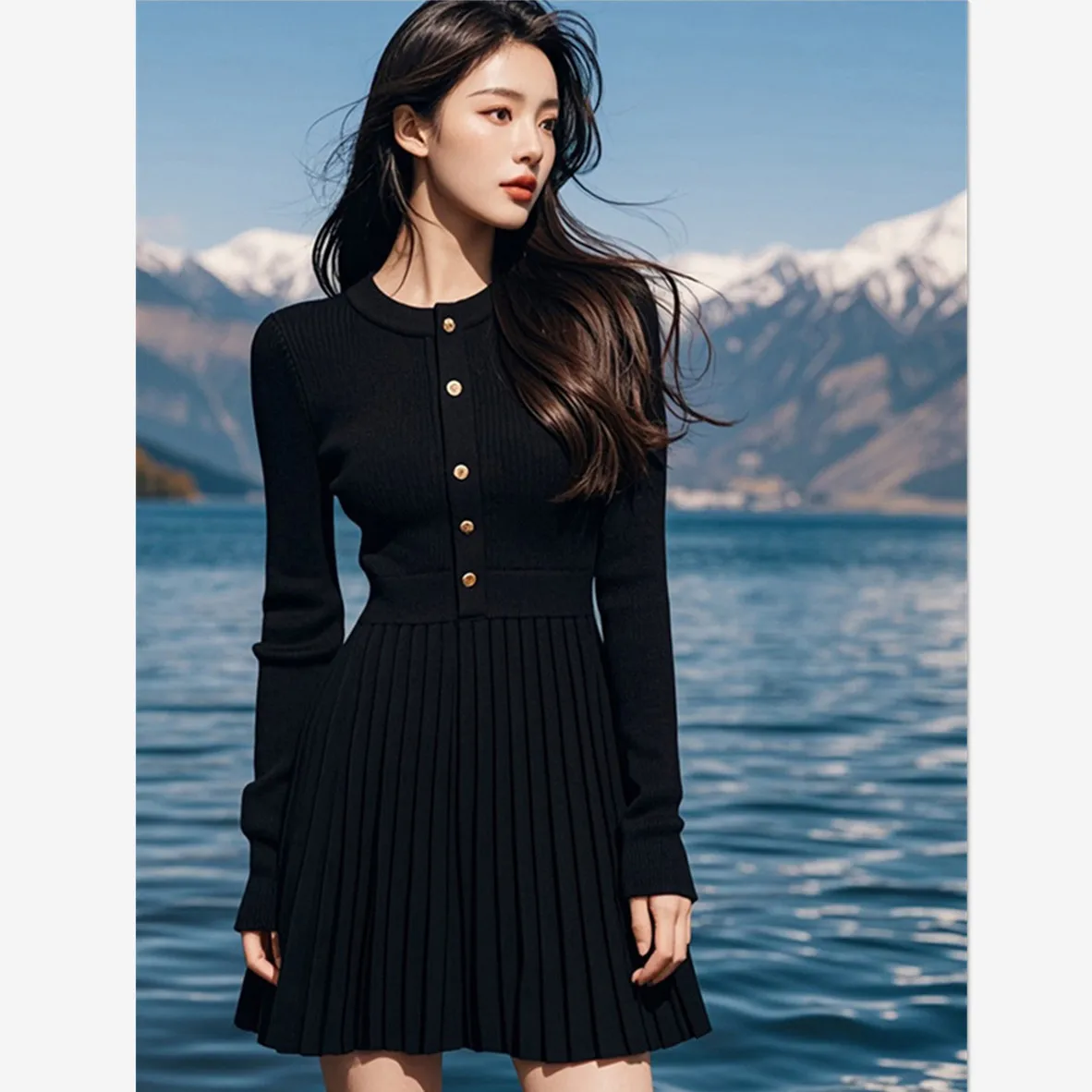 Модное плиссированное трикотажное платье осеннее новое элегантное женское