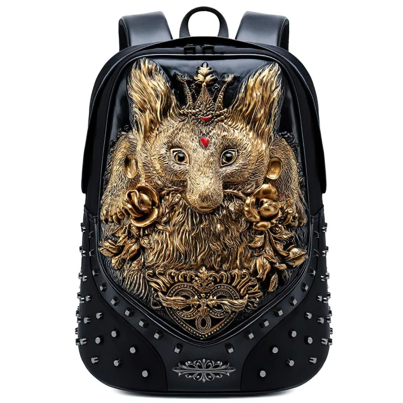 

Мужской рюкзак с 3d-тиснением, дорожный ранец в стиле панк-рок с рисунком гримасы, совы, черепа, лисы, Льва, забавная школьная сумка на ремне