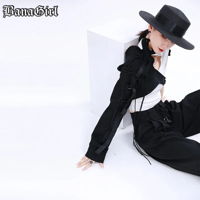 Женская толстовка с капюшоном Готическая футболка на одно плечо длинными