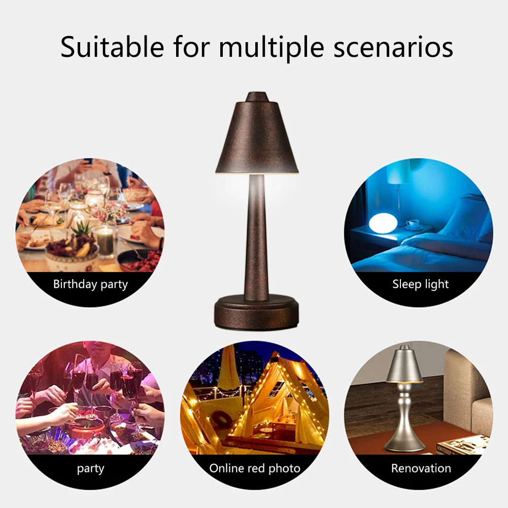 

Study Reading Desk Light Eye Protection Rechargeable Retro Table Lamp Decorative Lighting for Home Bedroom Touch On/Off Switch